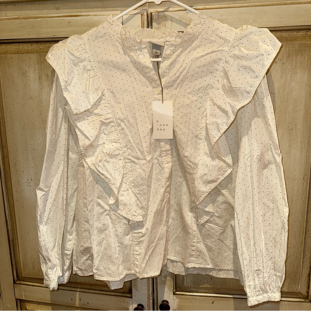 A New Day White Blouse with Subtle Dots